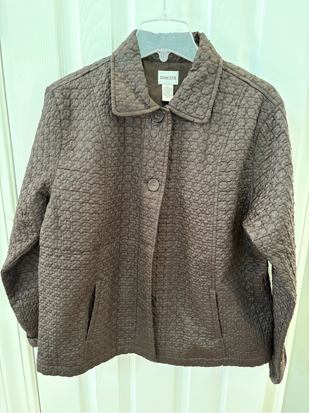 Chico's Quilted Chocolate Brown Button-Front Jacket